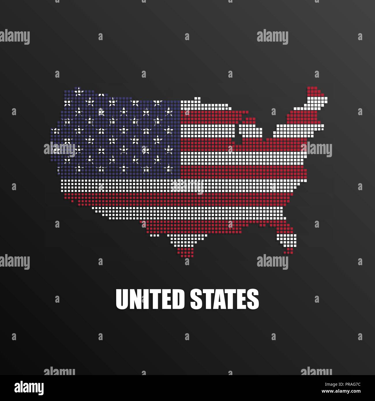 Vector Illustration der abstrakten halftone Karte von USA aus Quadratische Pixel mit den Vereinigten Staaten von Amerika National Flagge Farben für Ihr Design Stock Vektor