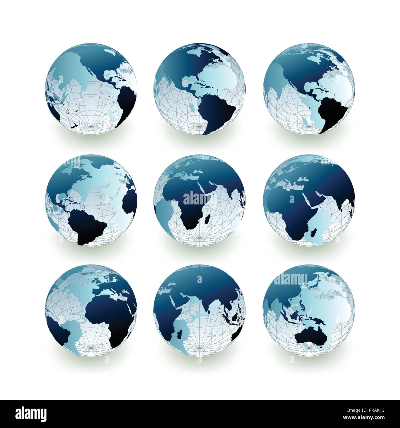 Blau 3D Globe World Icon Sammlung Stock Vektor