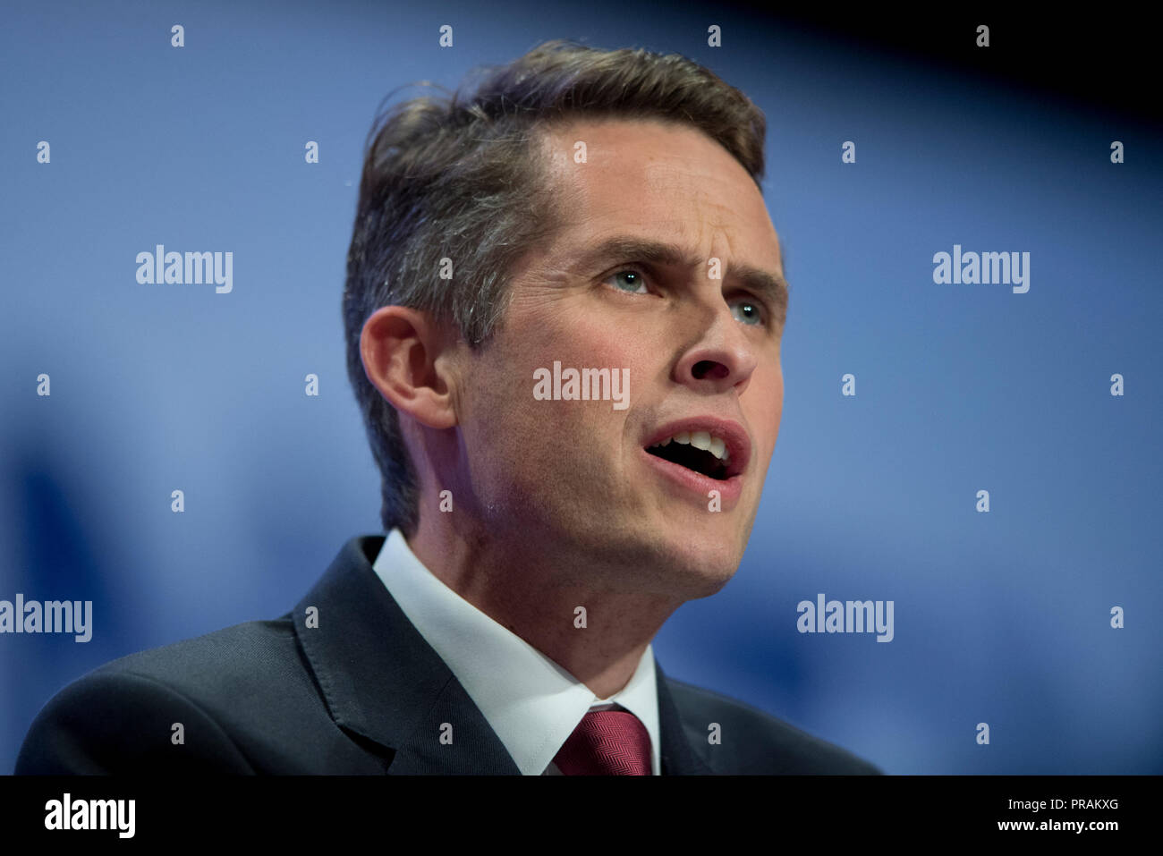 Birmingham, Großbritannien. 30. September 2018. Gavin Williamson, der Staatssekretär für Verteidigung und der konservative Abgeordnete für South Staffordshire, spricht auf dem Parteitag der Konservativen Partei in Birmingham. © Russell Hart/Alamy Leben Nachrichten. Stockfoto