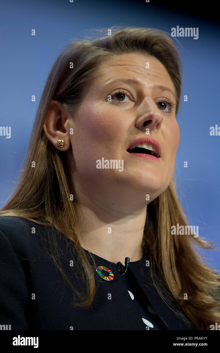 Birmingham, Großbritannien. 30. September 2018. Theodora Clarke, Gründer und Geschäftsführer der Koalition für globalen Wohlstand, spricht auf dem Parteitag der Konservativen Partei in Birmingham. © Russell Hart/Alamy Leben Nachrichten. Stockfoto