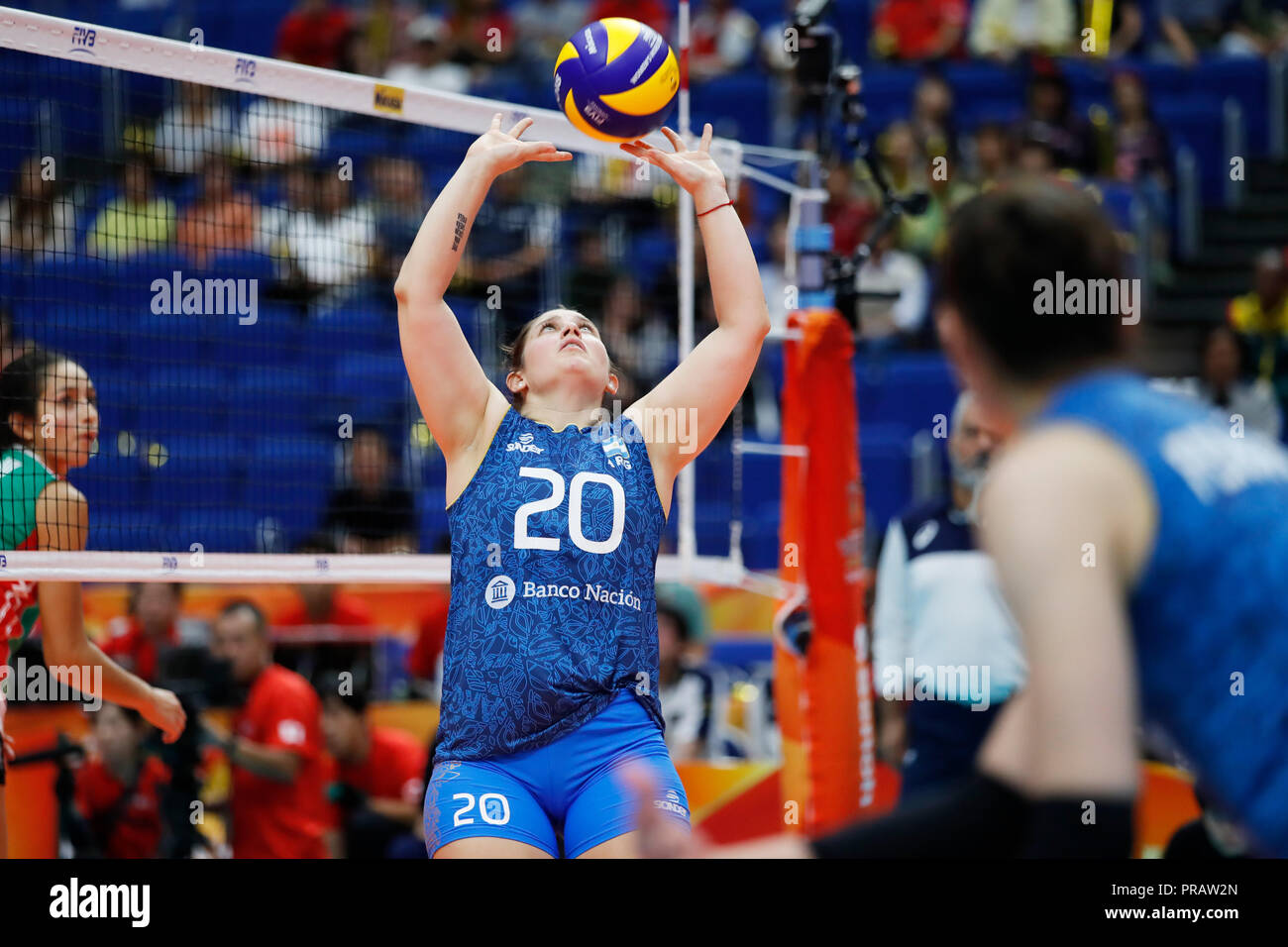 Kanagawa, Japan. 30 Sep, 2018. Galiano Valentina (ARG) Volleyball: 5 Volleyball für Frauen Wm Japan 2018 Erste runde Pool eine Übereinstimmung zwischen Argentinien 0-3 Mexiko an der Yokohama Arena in Kanagawa, Japan. Credit: Naoki Morita/LBA SPORT/Alamy leben Nachrichten Stockfoto