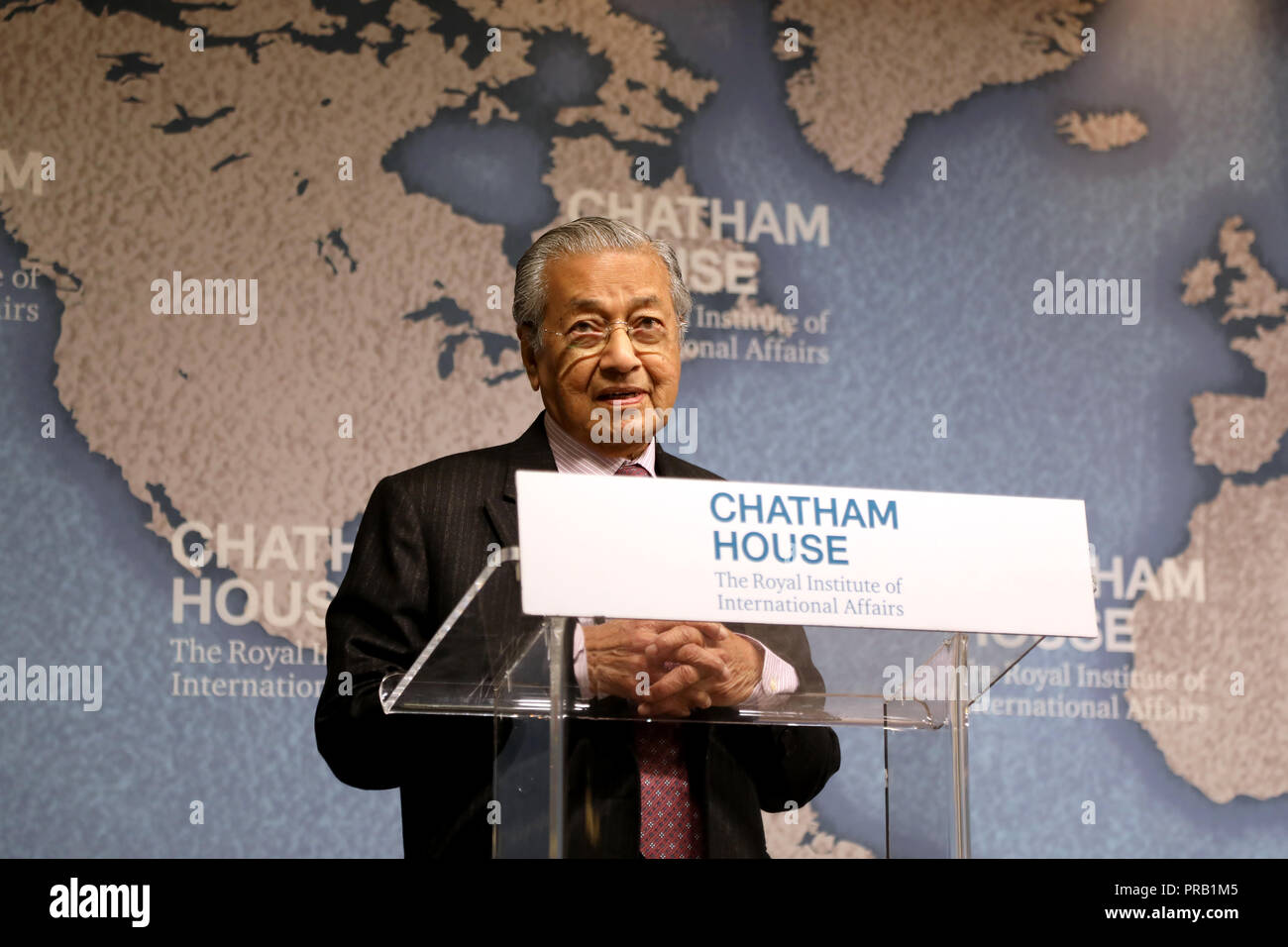 London, Großbritannien. Oktober 1, 2018: Mahathir Mohamad, Premierminister von Malaysia, auf der thinktank Chatham House in London. Quelle: Dominic Dudley/Alamy leben Nachrichten Stockfoto