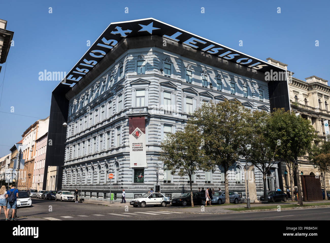 Das Haus des Terrors auf der Andrássy út in Budapest. Die Gebäude, die heute ein Museum ist, war für die Inhaftierung und Folter durch die faschistischen Pfeilkreuzler und dann Comm Stockfoto