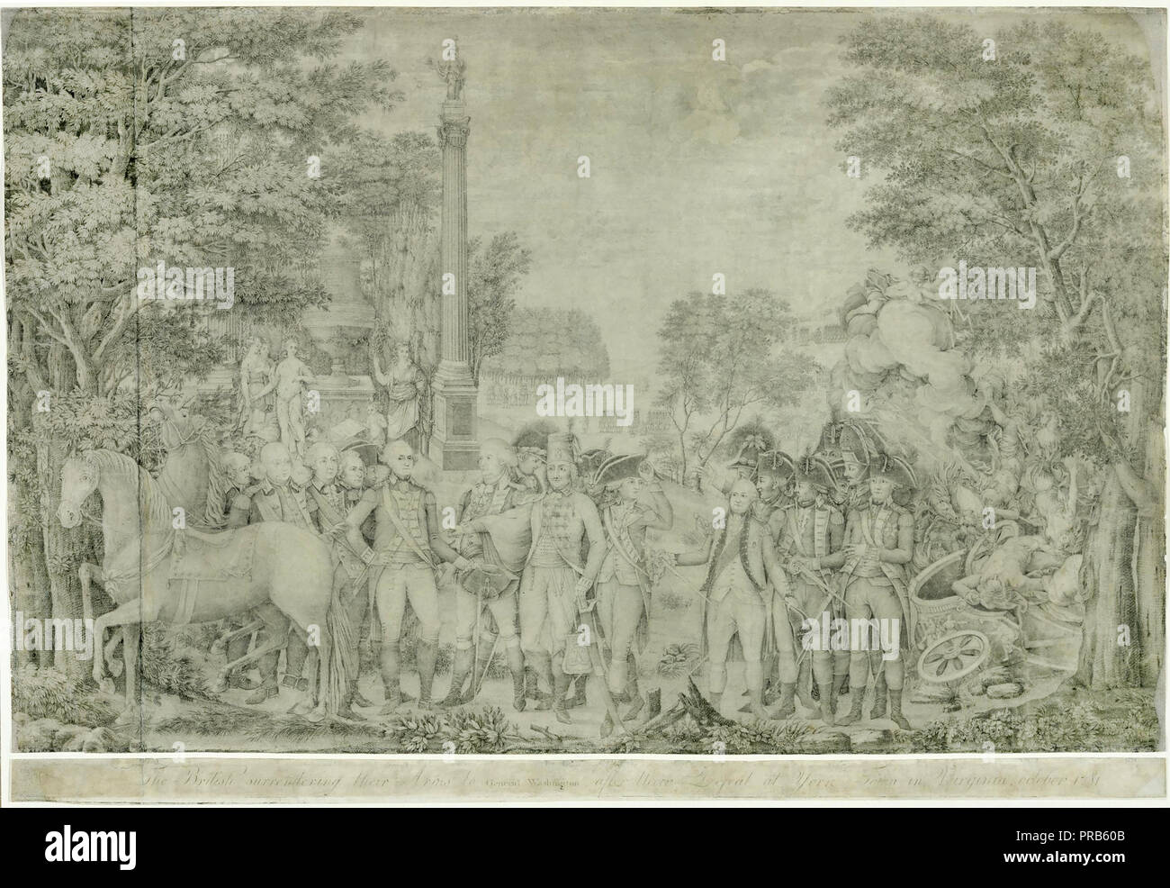 John Francis Renault, die Britische Hingabe ihre Arme zu General Washington nach ihrer Niederlage bei Yorktown, Virginia, Oktober 1781, ca. 1810-1 Stockfoto