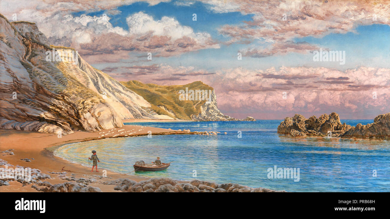 John Brett, Mann des Krieges Felsen, Küste von Dorset 1884 Öl auf Leinwand, Yale Center für British Art, New Haven, USA. Stockfoto