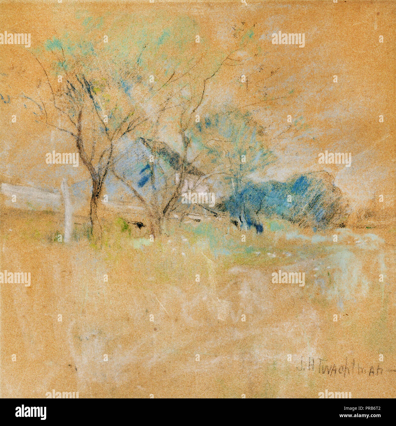 John Henry Twachtman, Haus und Baum, undatiert, Pastell auf farbiges Papier, der Phillips Collection, Washington, D.C., USA. Stockfoto