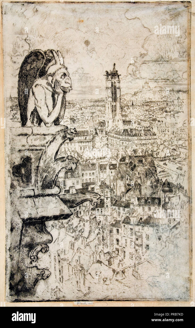 Joseph Pennell, Paris von Notre-Dame, Circa 1893 Radierung auf Papier, Museu Nacional d'Art de Catalunya, Barcelona, Spanien. Stockfoto
