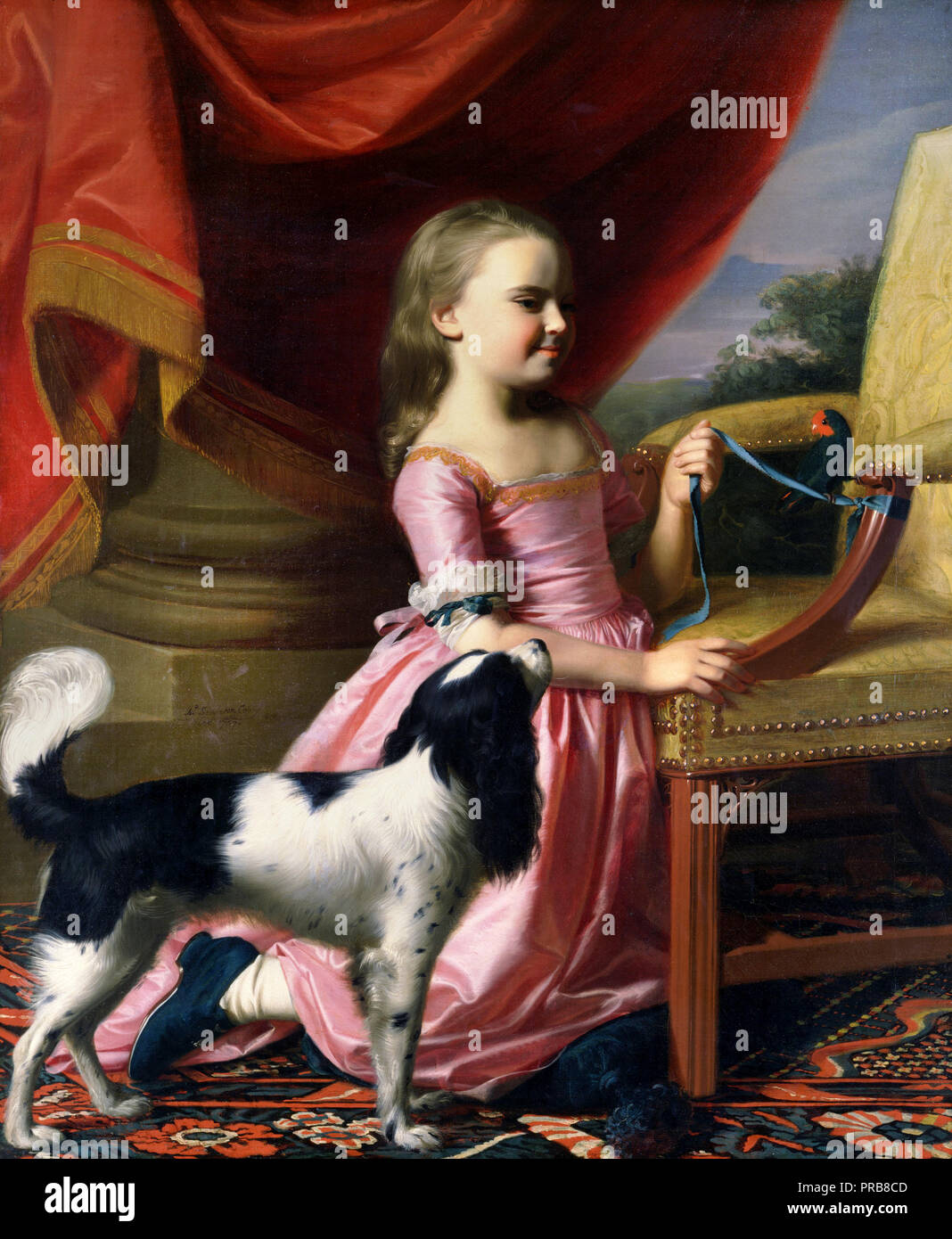 John Singleton Copley, junge Dame mit einem Vogel und einem Hund 1767 Öl auf Leinwand, Toledo Museum of Art, Toledo, Ohio, USA. Stockfoto