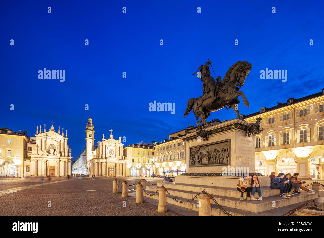 Europa, Italien, Piemont, Turin, Piazza San Carlo, Statue von Emanuele Filiberto Stockfoto