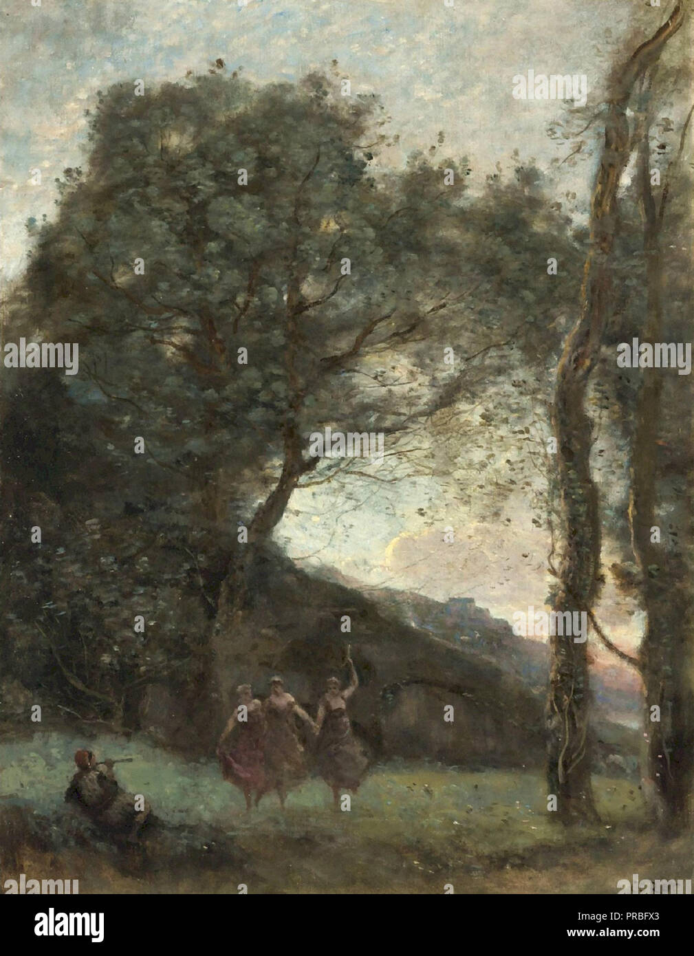 Jean Baptiste Camille Corot - La Danse Trois Bergères Soir Stockfoto