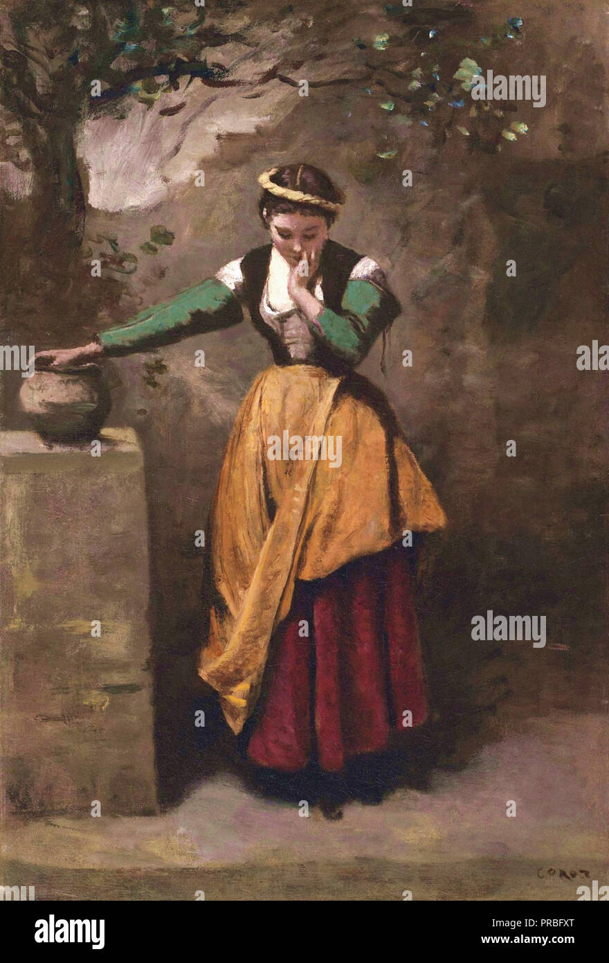 Jean Baptiste Camille Corot-La Reveuse a La Fontaine Stockfoto