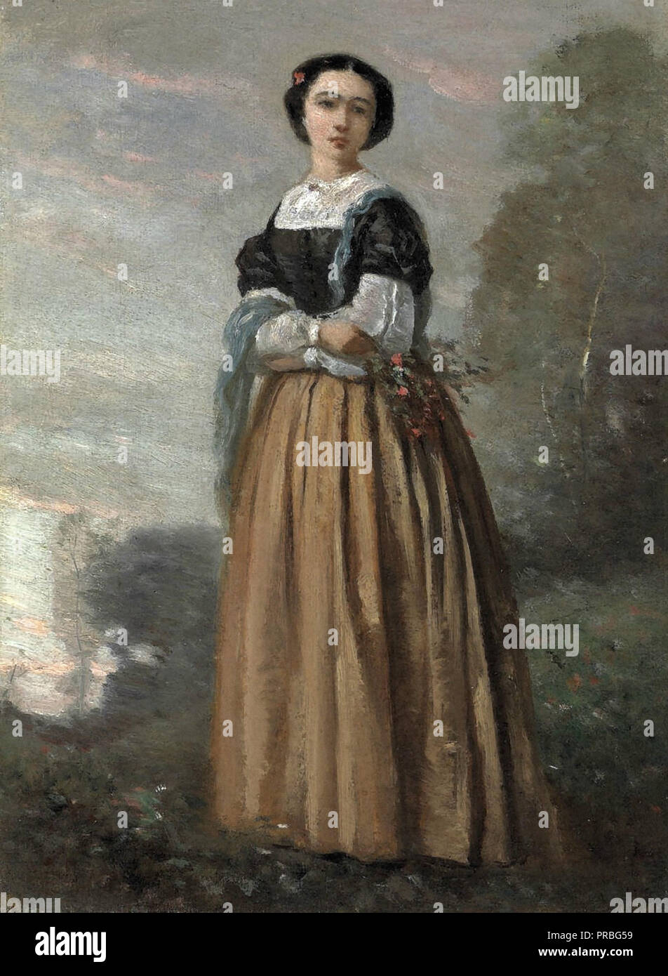 Jean Baptiste Camille Corot - Portrait de femme de Pied Stockfoto