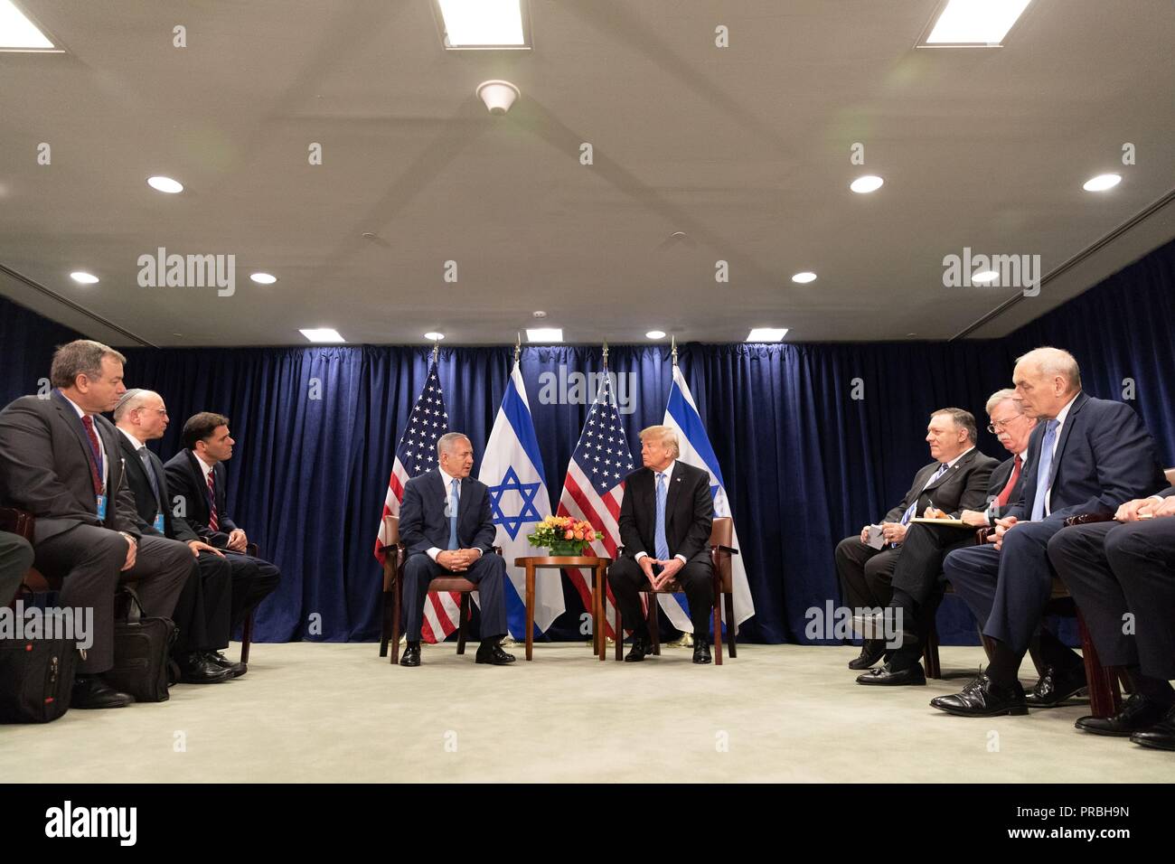 Us-Präsident Donald Trump während eines bilateralen Treffens mit dem israelischen Ministerpräsidenten Benjamin Netanjahu am Rande der Generalversammlung der Vereinten Nationen vom 26. September 2018 in New York, New York. Stockfoto