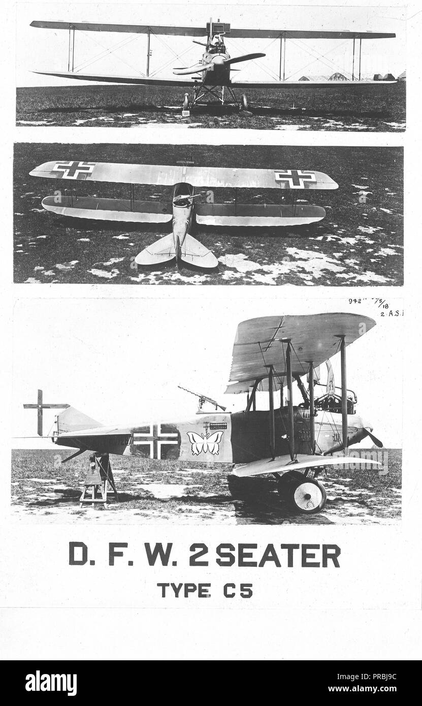 Februar 1919 - Arten von deutschen Flugzeugen. D.F.W. 2-Sitzer, Typ C5 Stockfoto