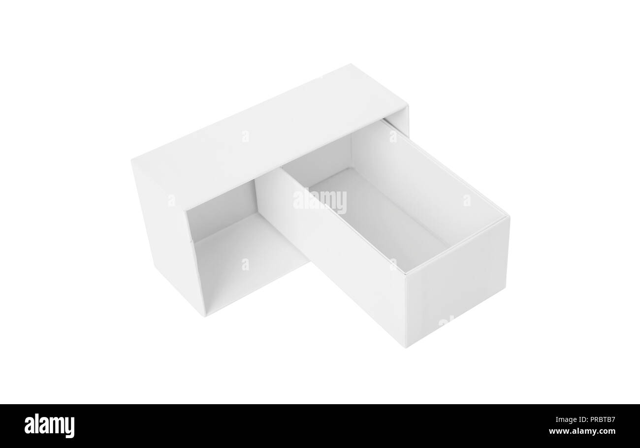 White Box auf weißem Hintergrund. Blick von oben. Stockfoto