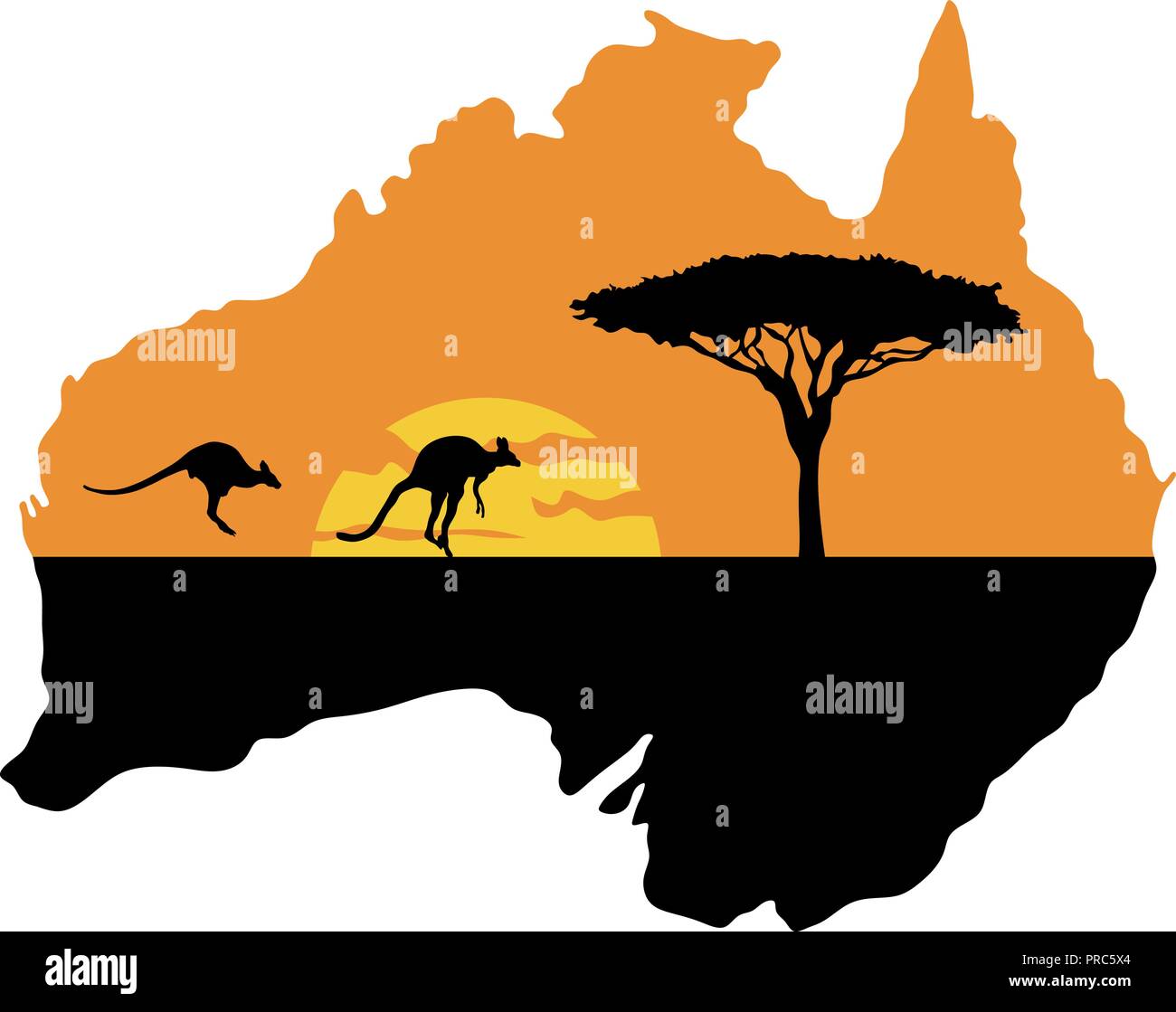 Kängurus auf dem Hintergrund der untergehenden Sonne Stock Vektor
