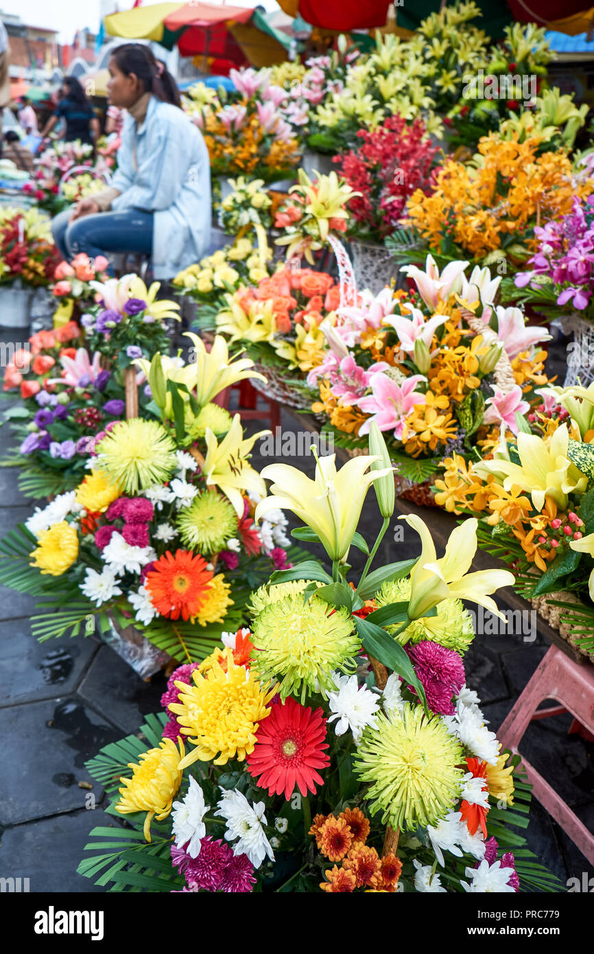 Kambodscha blumen Psar Thmei markt Phnom Penh Lotus Blumen Stockfoto