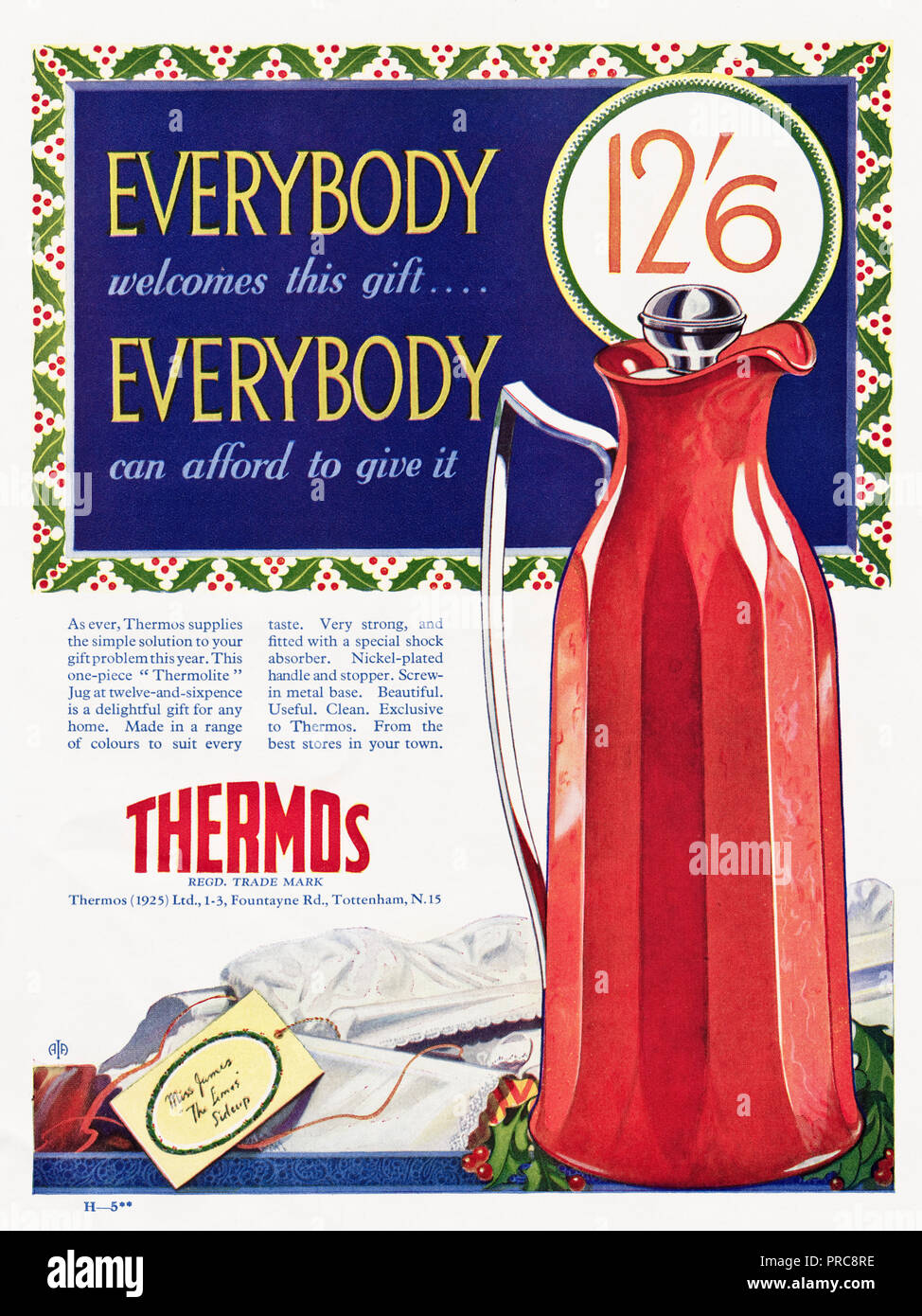 1930er Jahre alten Vintage original advert Werbung Thermoskanne in Englisch  Magazin ca. 1932 Stockfotografie - Alamy