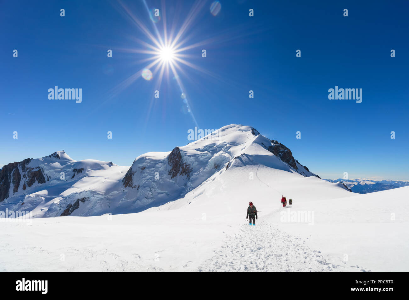 Trekking auf den Gipfel des Mont Blanc in den Französischen Alpen Stockfoto