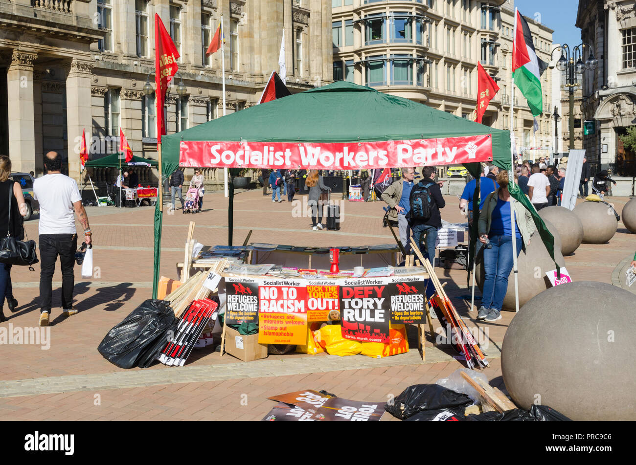 Socialist Workers Party stand in Victoria Square, Birmingham bei dem Parteitag der Konservativen Partei in 2018 Stockfoto