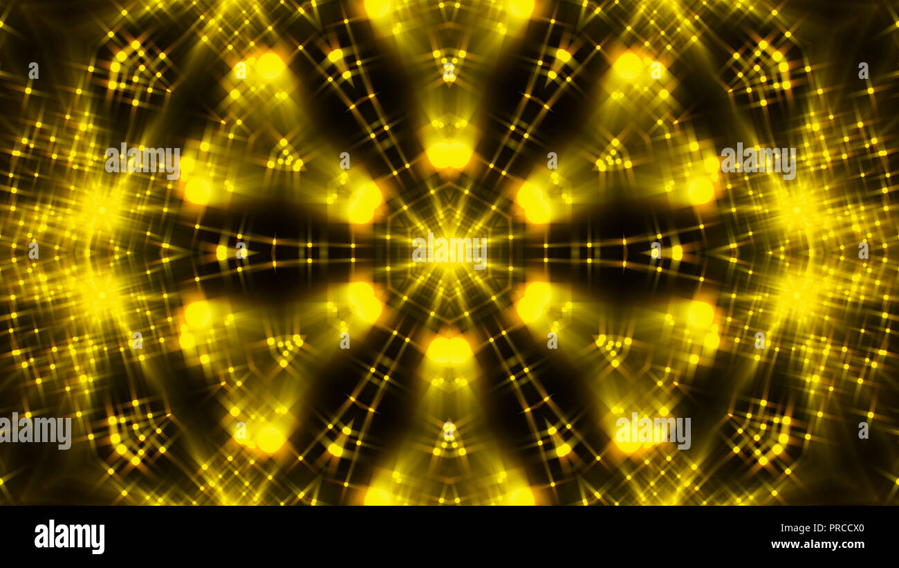 Abstrakte gold Kaleidoskop Hintergrund mit glänzenden Partikeln, 3D-Rendering im Hintergrund Stockfoto
