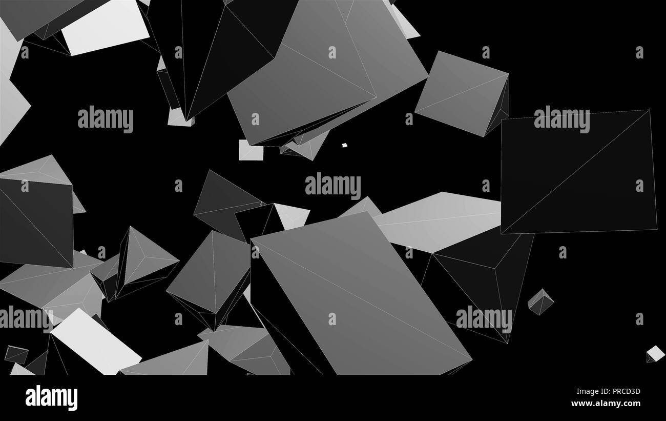 Drahtmodell abstrakte Formen, chaotischen Raum, 3D-Rendering computergenerierten Hintergrund Stockfoto