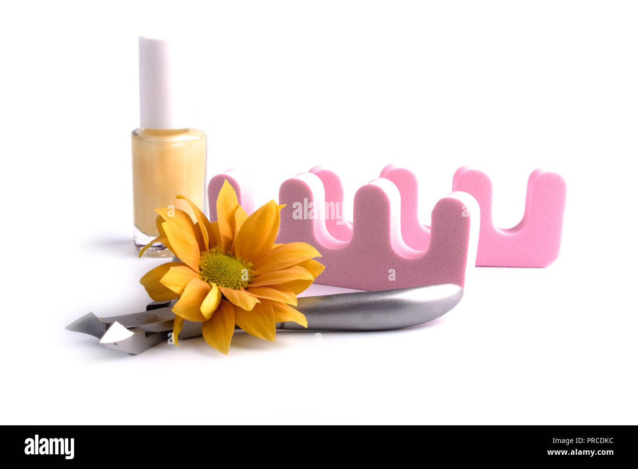 Pediküre Beauty Set und Blume Nahaufnahme Stockfoto
