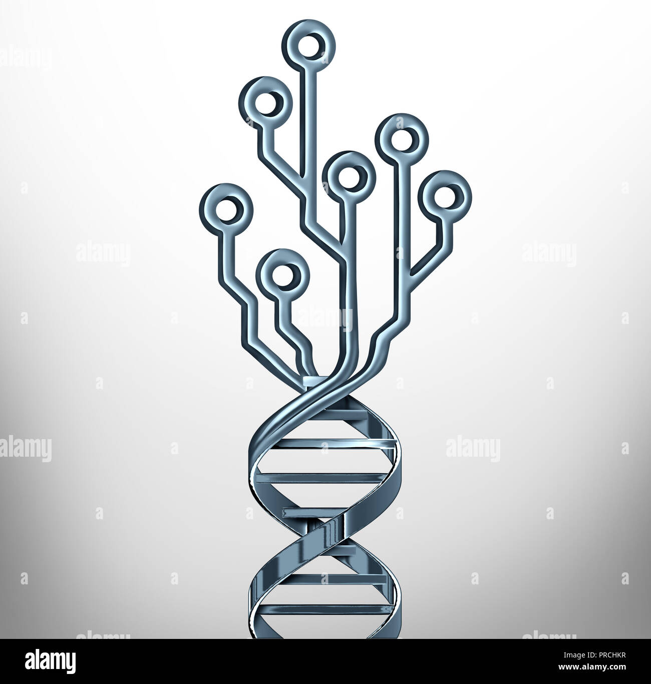 Digitale DNA innovation Symbol wie Genetik Prüfung und Medizintechnik oder Biotechnologie Forschung oder als Genom Symbol mit einem Computer. Stockfoto