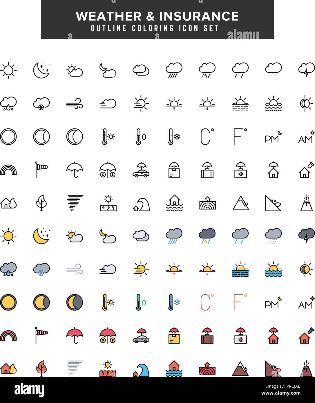 Wetter & Versicherung Icon Set Stock Vektor