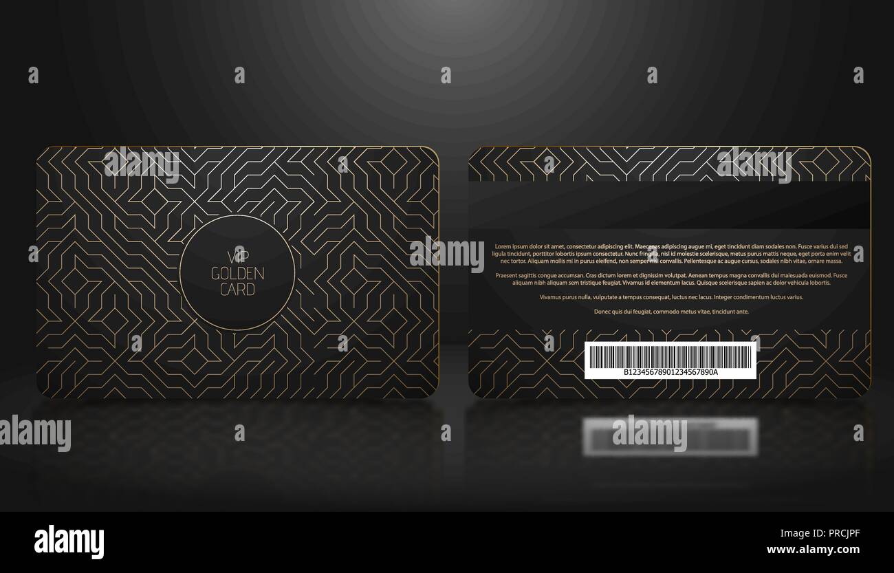 Vektor Vorlage der Mitgliedschaft oder Loyalität schwarz VIP Card mit luxuriösen goldenen geometrische Muster. Vorder- und Rückseite design Präsentation. Premium Mitglied, Geschenk Stock Vektor
