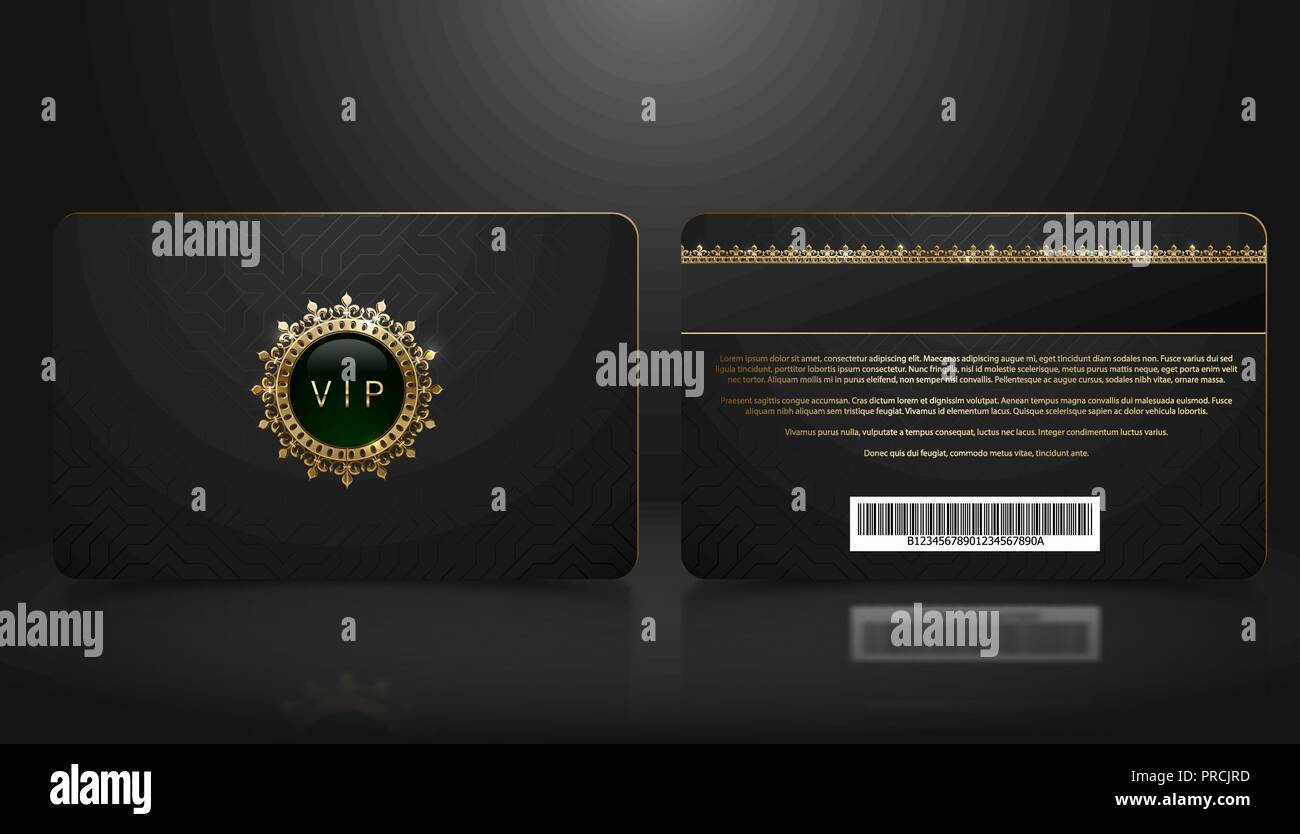 Vektor Vorlage der Mitgliedschaft Loyalität schwarz VIP Card mit luxuriösen geometrische Muster. Vorne Hinten design Präsentation. Premium Mitglied, Geschenk Plastikkarte Stock Vektor