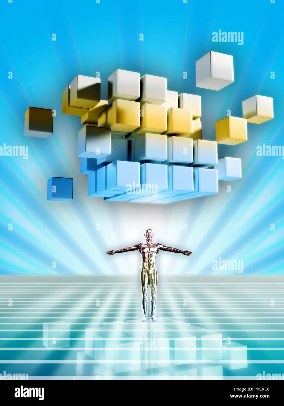 Der humanoide Roboter in einem cyberspace Einstellung. Digitale Illustration. Stockfoto