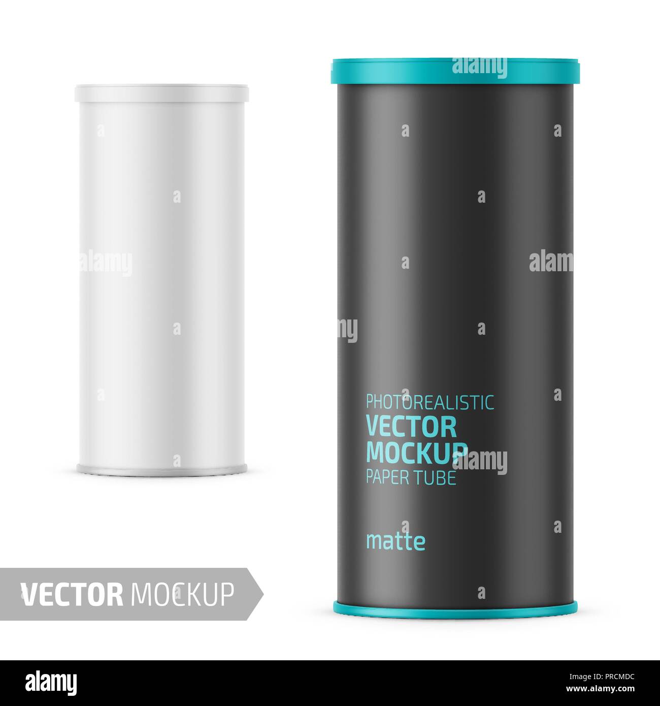 Weißes Papier matt Rohr mit Kunststoffdeckel. Stock Vektor
