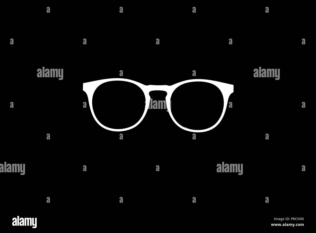 Grafik der weißen Sonnenbrillen Frames auf schwarzem Hintergrund Stockfoto