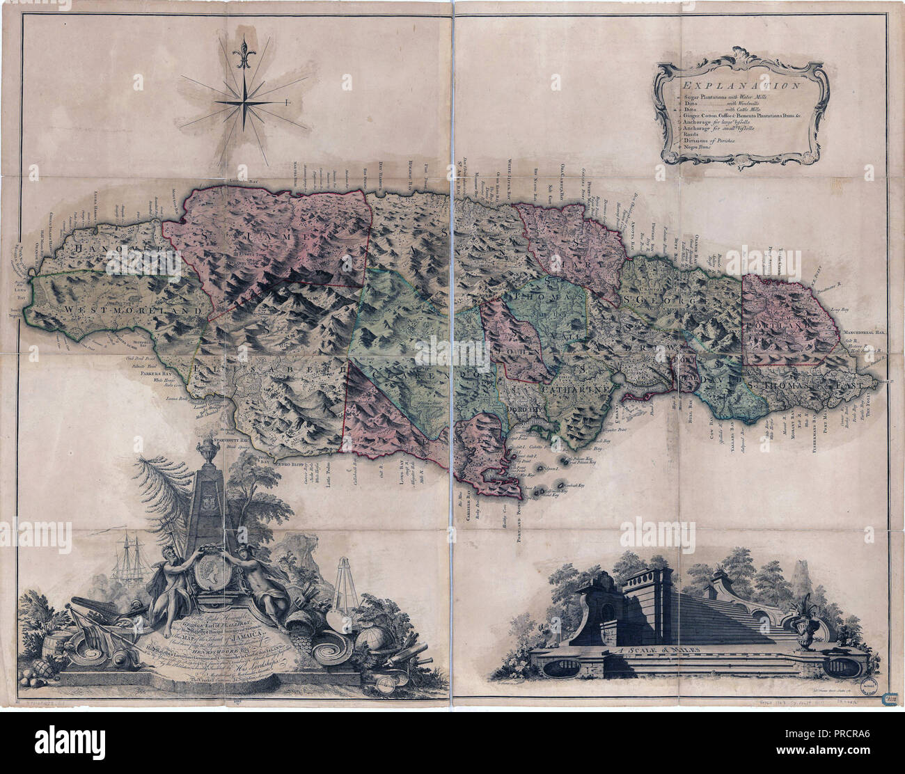 Vintage Karten/Antique Maps - Karte der Insel Jamaika. 1763 Stockfoto