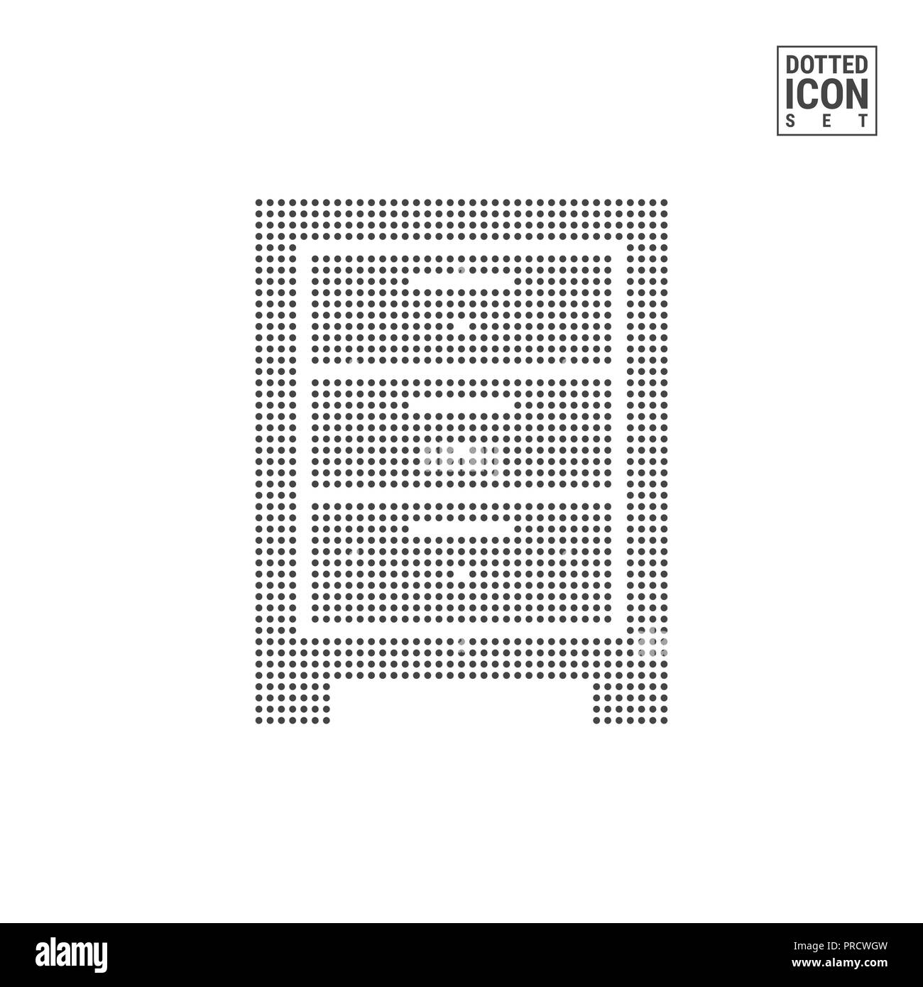 Kommode Dot Pattern Symbol. Kommode Möbel gepunktete Symbol isoliert auf weißem Hintergrund. Abbildung oder Design Vorlage. Kann für die Anzeige verwendet werden. Stockfoto