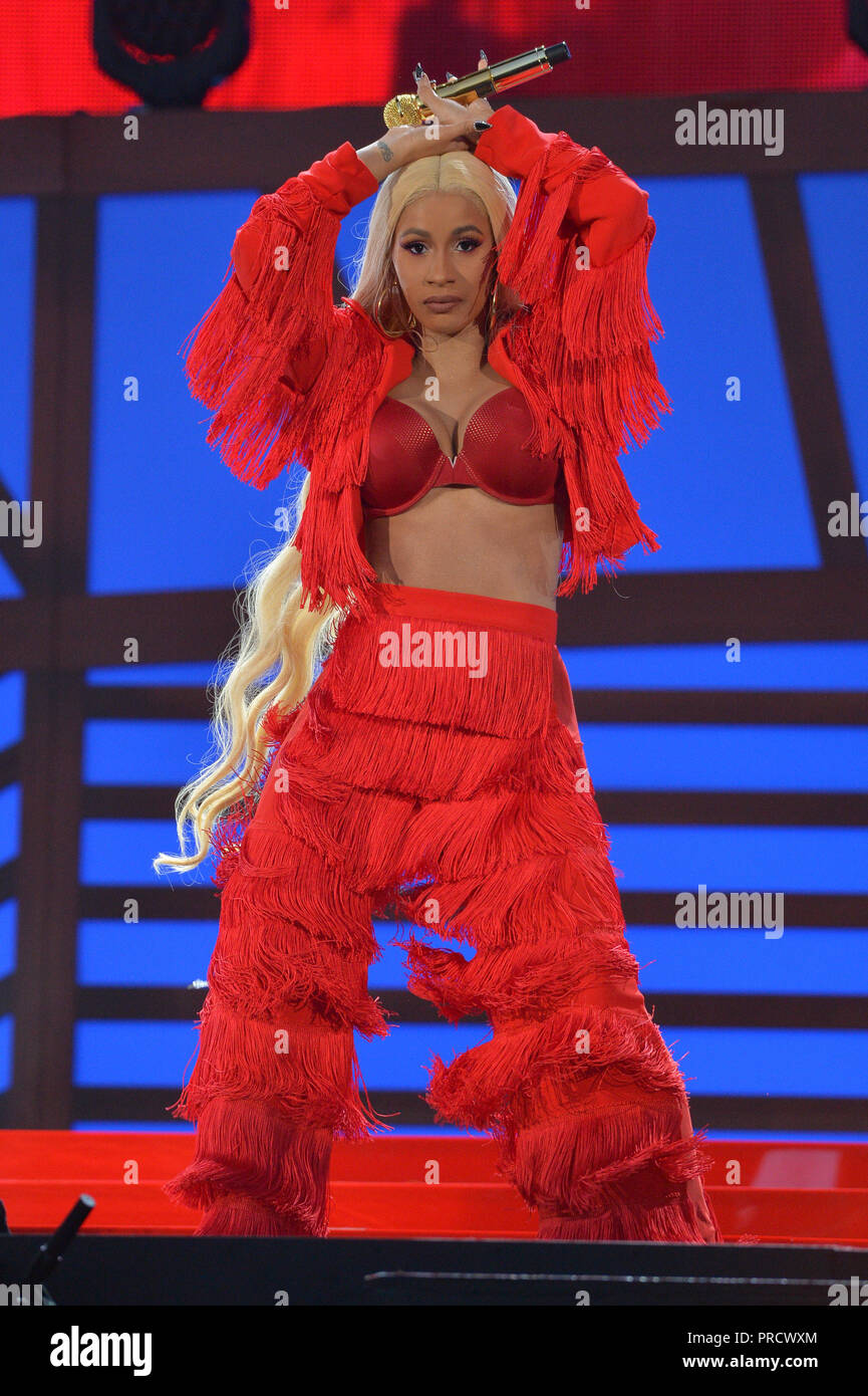 Cardigan B führt auf der Bühne während des Global Citizen Konzert 2018 im Central Park, große Liegewiese am 29. September 2018 in New York City. Stockfoto