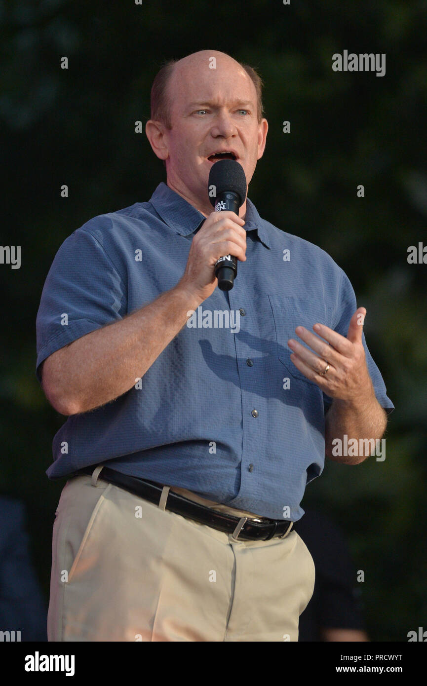 Der US-Senator Christopher Coons auf der Bühne während des Global Citizen Konzert 2018 im Central Park, große Liegewiese am 29. September 2018 in New York City. Stockfoto