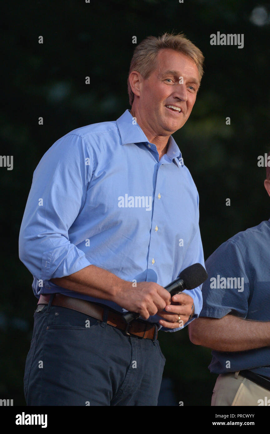 Der US-Senator Jeff Flake auf der Bühne während des Global Citizen Konzert 2018 im Central Park, große Liegewiese am 29. September 2018 in New York City. Stockfoto