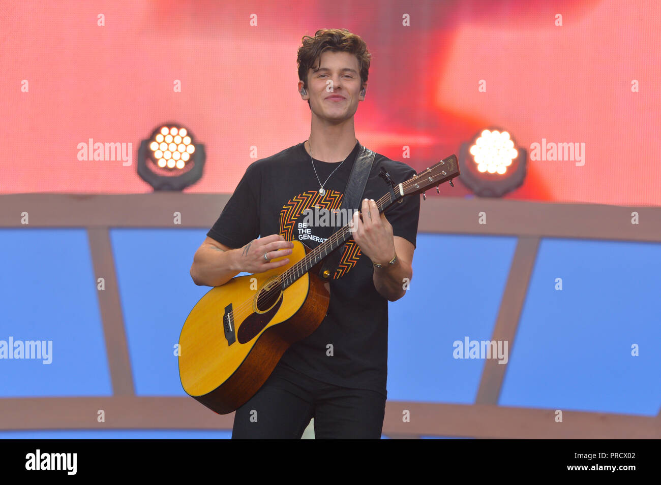 Shawn Mendes führt auf der Bühne während des Global Citizen Konzert 2018 im Central Park, große Liegewiese am 29. September 2018 in New York City. Stockfoto