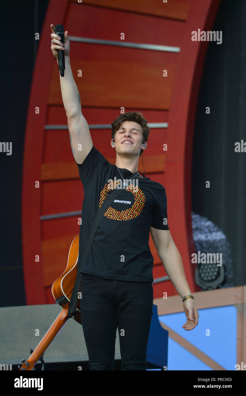 Shawn Mendes führt auf der Bühne während des Global Citizen Konzert 2018 im Central Park, große Liegewiese am 29. September 2018 in New York City. Stockfoto