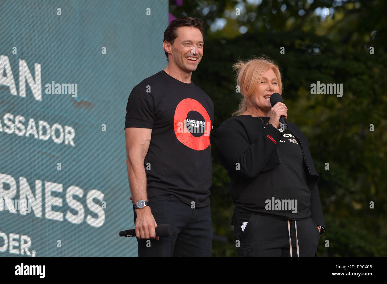 Hugh Jackman und Deborra - lee Furness auf der Bühne während des Global Citizen Konzert 2018 im Central Park, große Liegewiese am 29. September 2018 in New York City Stockfoto