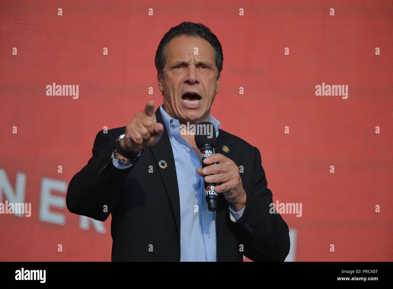 Andrew Cuomo auf der Bühne während des Global Citizen Konzert 2018 im Central Park, große Liegewiese am 29. September 2018 in New York City. Stockfoto