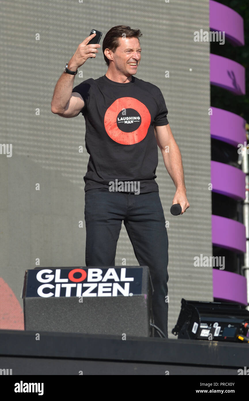 Hugh Jackman auf der Bühne während des Global Citizen Konzert 2018 im Central Park, große Liegewiese am 29. September 2018 in New York City. Stockfoto