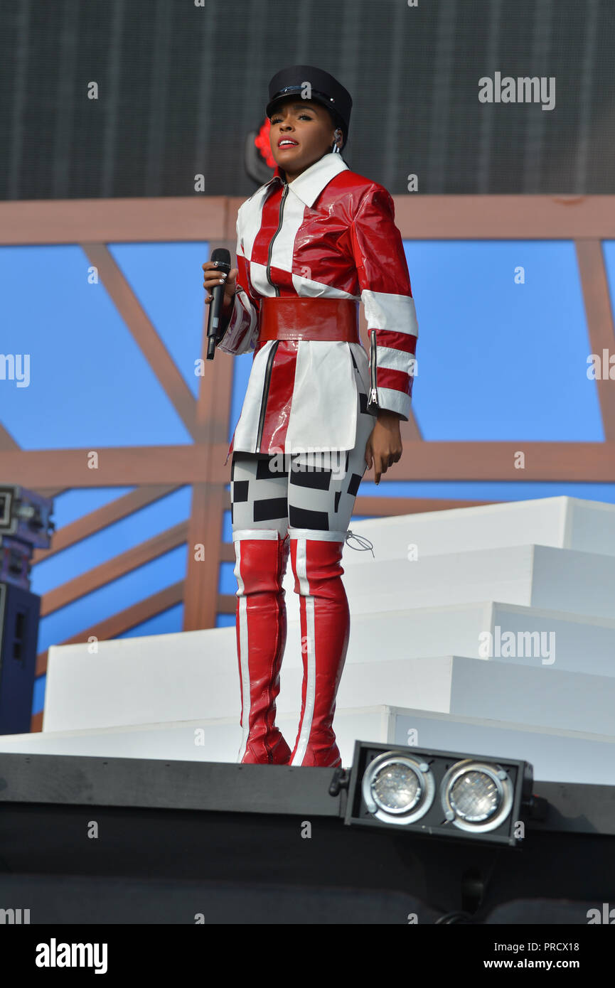 Janelle Monae führt auf der Bühne während des Global Citizen Konzert 2018 im Central Park, große Liegewiese am 29. September 2018 in New York City. Stockfoto