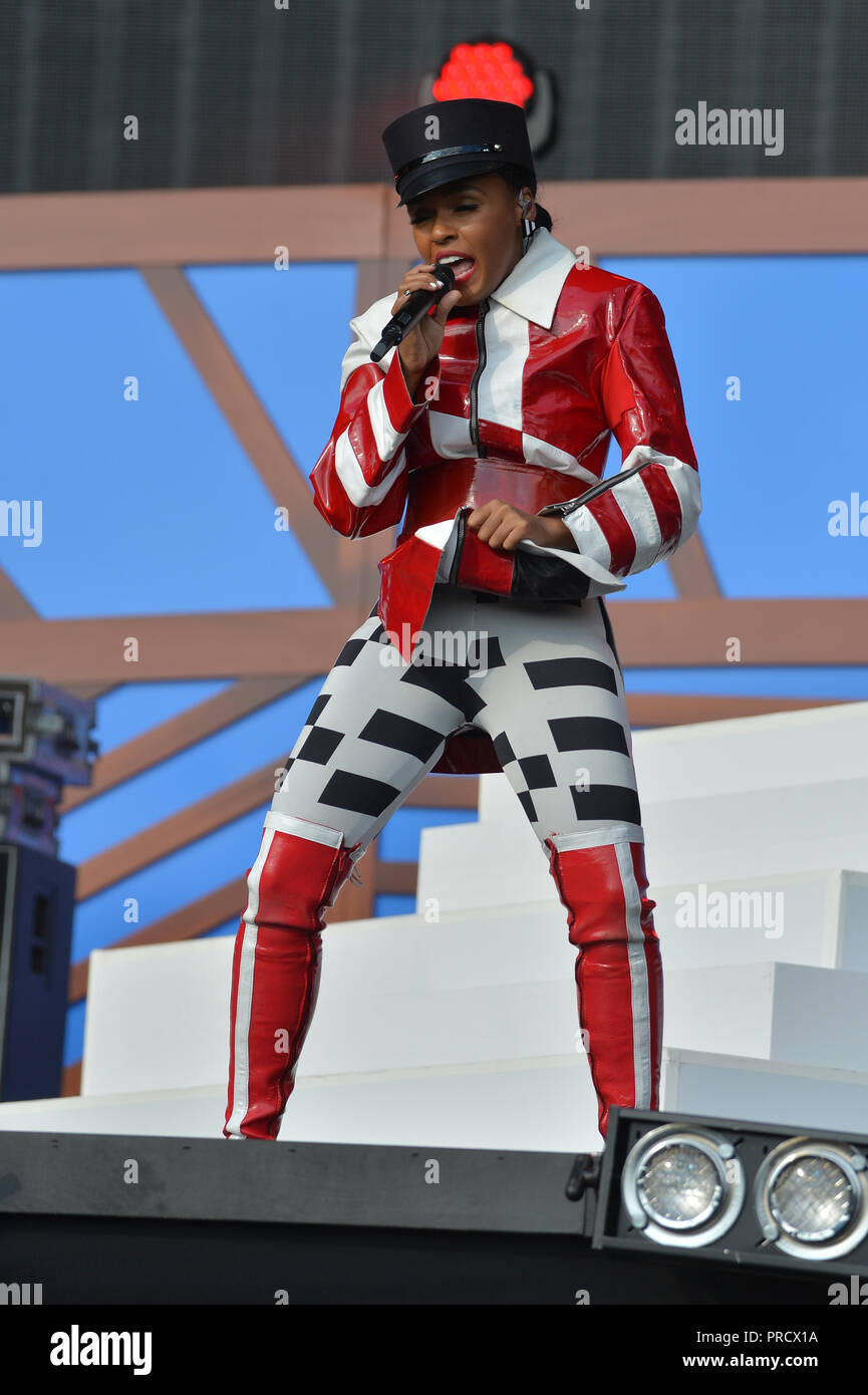 Janelle Monae führt auf der Bühne während des Global Citizen Konzert 2018 im Central Park, große Liegewiese am 29. September 2018 in New York City. Stockfoto