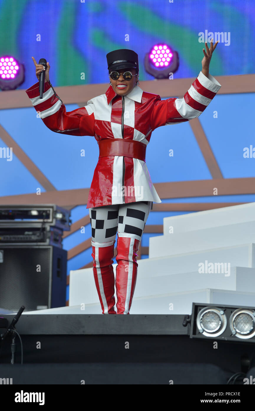 Janelle Monae führt auf der Bühne während des Global Citizen Konzert 2018 im Central Park, große Liegewiese am 29. September 2018 in New York City. Stockfoto