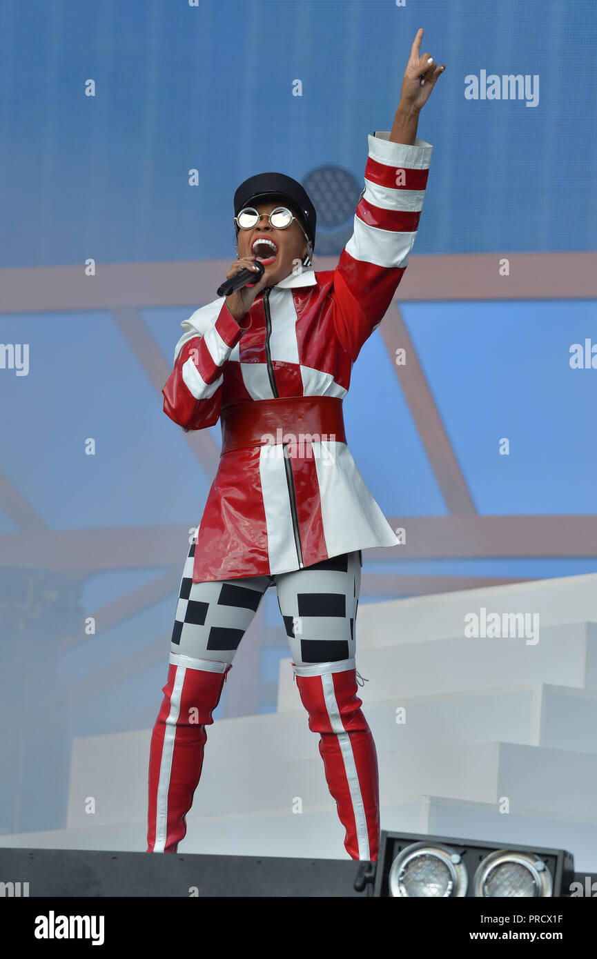 Janelle Monae führt auf der Bühne während des Global Citizen Konzert 2018 im Central Park, große Liegewiese am 29. September 2018 in New York City. Stockfoto