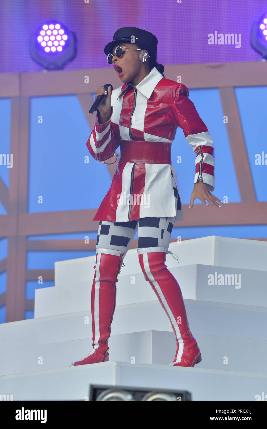 Janelle Monae führt auf der Bühne während des Global Citizen Konzert 2018 im Central Park, große Liegewiese am 29. September 2018 in New York City. Stockfoto