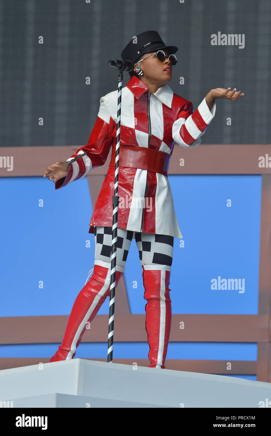 Janelle Monae führt auf der Bühne während des Global Citizen Konzert 2018 im Central Park, große Liegewiese am 29. September 2018 in New York City. Stockfoto